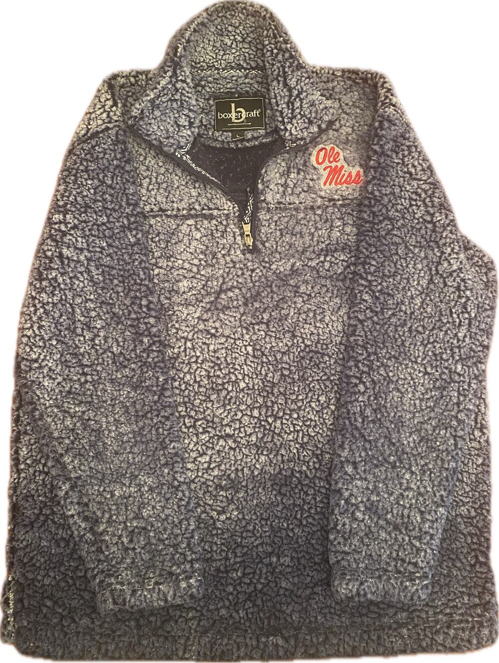 Boxercraft Ole Miss Rebels Sherpa 1/4 Zip Pullover Jacket Grey Navy Large L